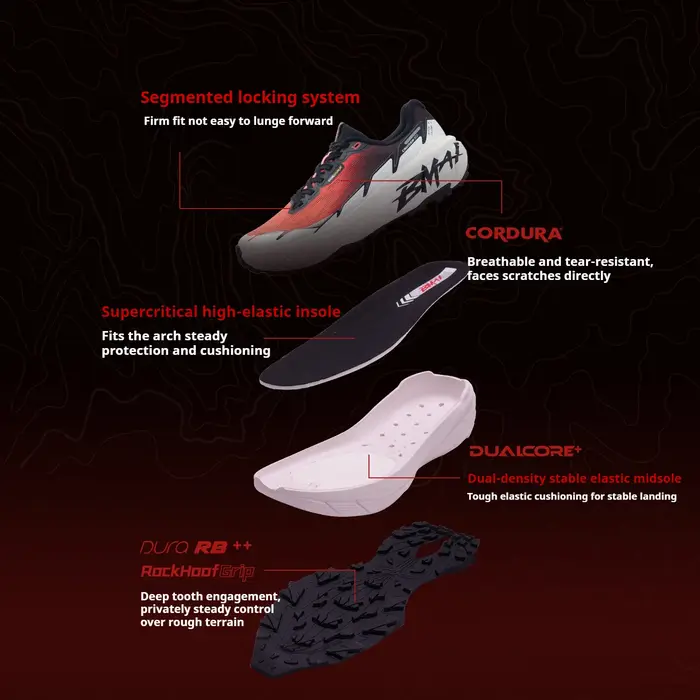 Chaussures de trail running BMAI pour hommes, chaussures de sport professionnelles pour hommes, baskets respirantes, légères, pour la course à pied en plein air.
