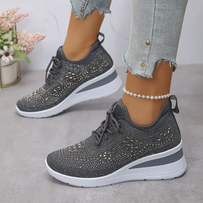 Baskets femme brillant strass coin respirant tricot antidérapant chaussures de marche