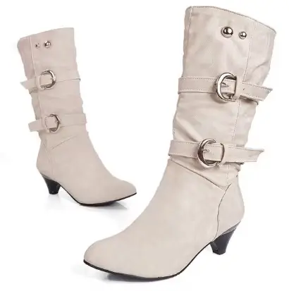 2025 nouvelle mode femmes bottes à talons épais décontracté bout rond femme chaussures automne hiver