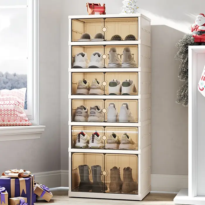 Boîte à chaussures pliable, une pièce | Interrupteur magnétique, multi-styles et tailles | Utilisation à roulettes, salon et chambre à coucher | Accueil, boîtes de rangement pour chaussures