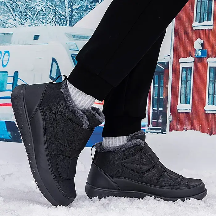 Bottines de neige à bout large pour hommes, chaussures chaudes doublées de fourrure en coton, grande