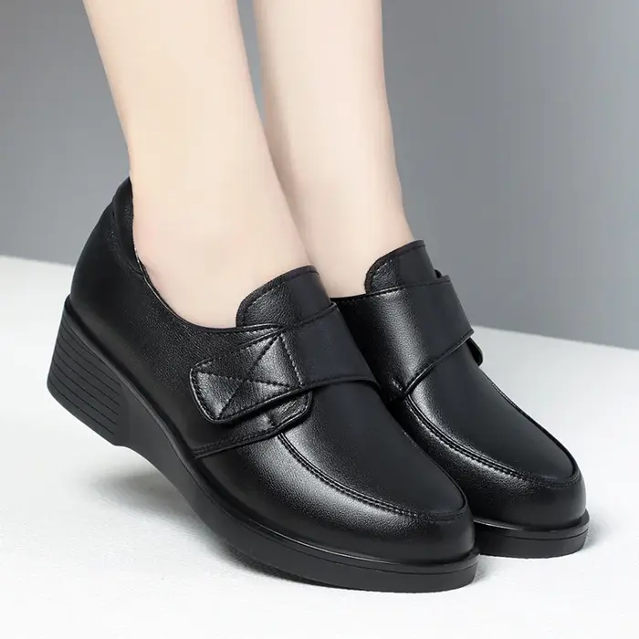 Nouvelle collection printemps – Chaussures en cuir à talon bas compensé pour femme