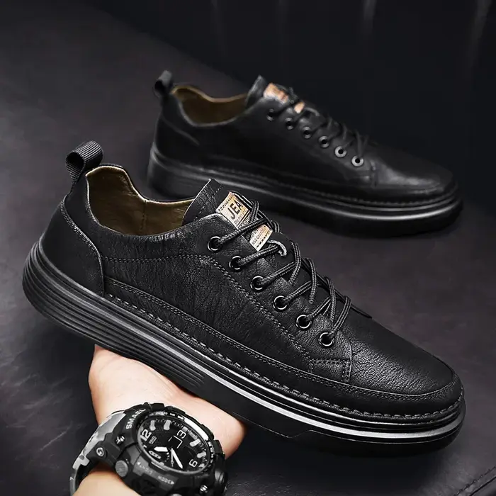 Automne noir baskets hommes mode à lacets plat chaussures de Sport décontractées tout-match en plein air léger Homme