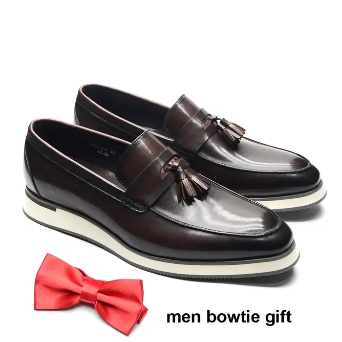 XEBOS hommes à la main en cuir véritable gland Penny mocassins noir marron chaussures plates automne décontracté