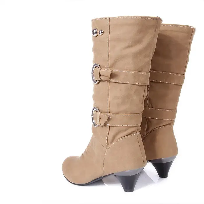 2025 nouvelle mode femmes bottes à talons épais décontracté bout rond femme chaussures automne hiver mi-mollet