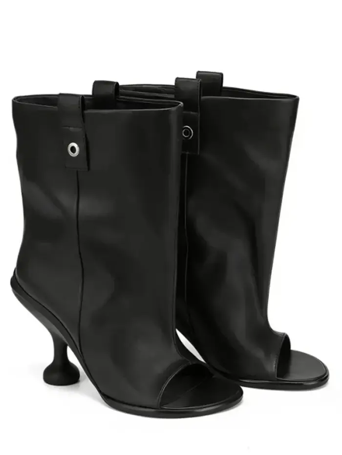Nouvelles Bottes Courtes à Bout Rond et Large pour le Printemps et l'Été, Bottes Ouvertes à Bout de 