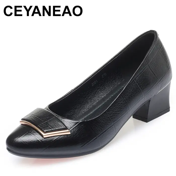 Chaussures provoqué en cuir véritable à talon moyen pour femmes
