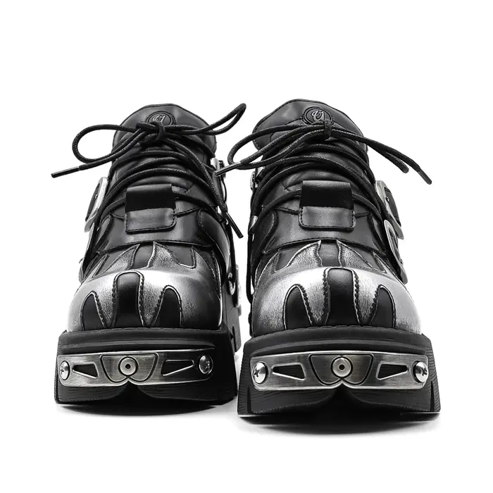 Chaussures de Couple Rock Vintage pour hommes et femmes, bottes rétro en cuir Punk foncé, Design de 