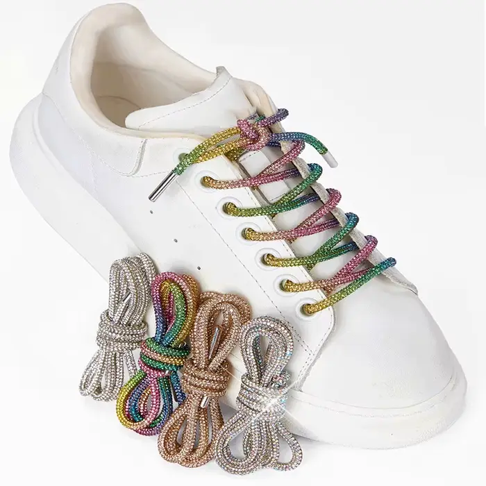 1 pièces lacets ronds en strass arc-en-ciel diamant lacet baskets lacets de chaussures cordon bricol