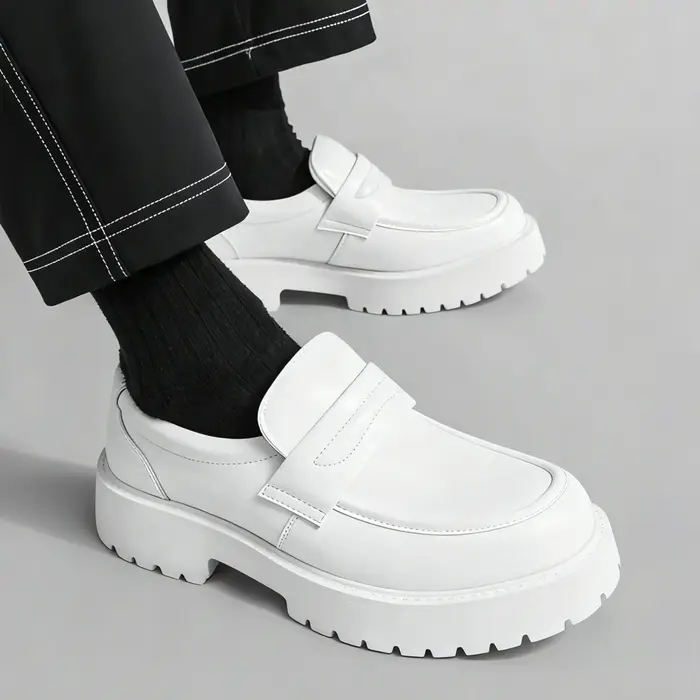 Mocassins Penny Classiques à Semelle Épaisse pour Hommes – Chaussures Habillées Blanches Formelles pour Gentleman