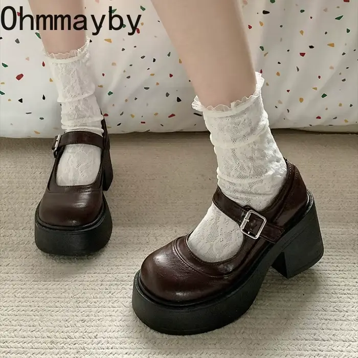 Chaussures Mary Jane noires y2k à talon pour femmes