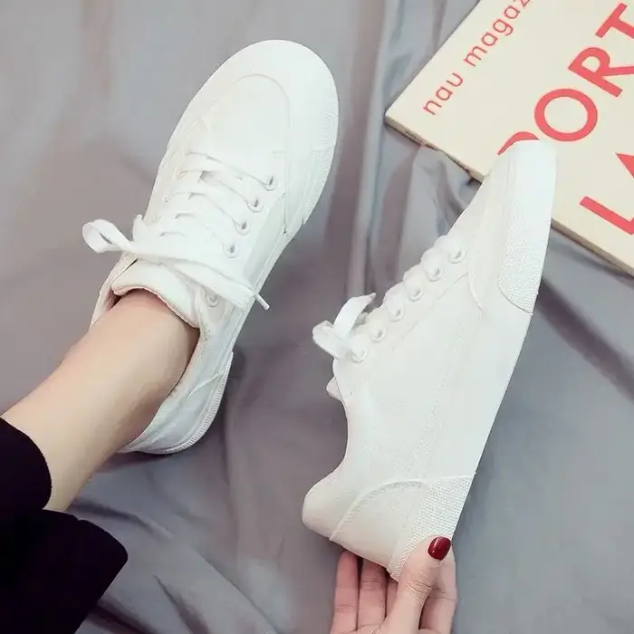 Chaussures en toile blanche unie pour hommes, baskets d'été à lacets, basses, vulcanisées, décontrac