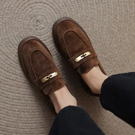 Femmes chaussures plates décontractées en peau de mouton été marron sans lacet mocassins daim cuir marche Lofers chaussu