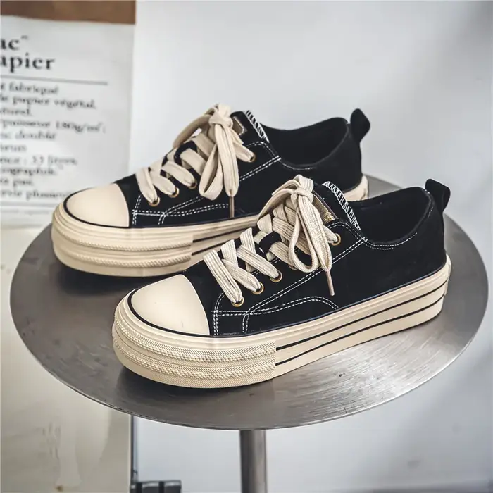 Chaussures en toile pour hommes, baskets à plateforme respirante à la mode, souples, vulcanisées, co