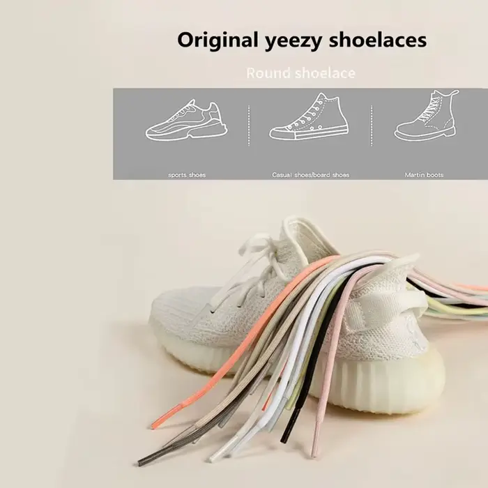 Yezy-Lacets Ronds en Polyester Blanc Cassé pour Chaussures de dehors