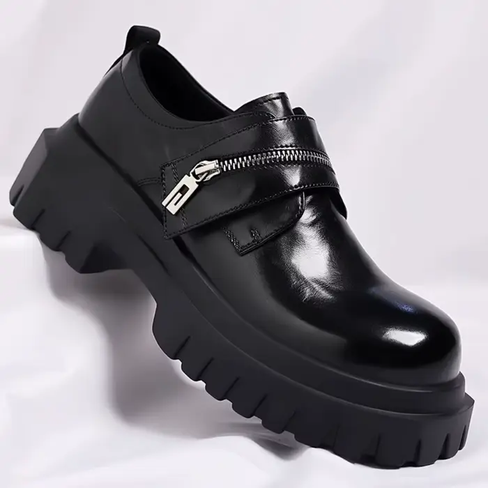 Chaussures en cuir pour hommes Derby 2026, semelle épaisse, style britannique, design décontracté, f
