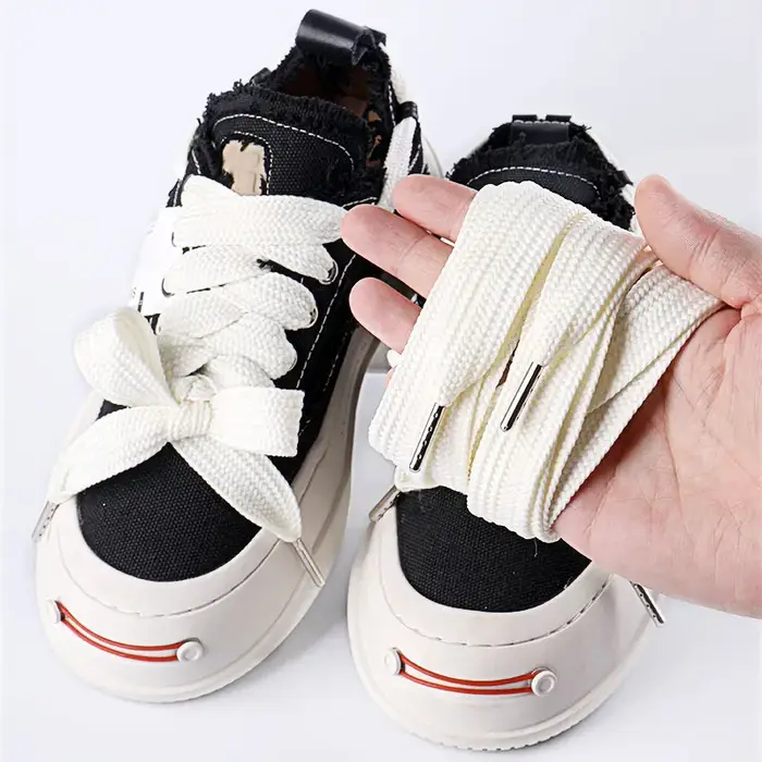 Lacets Plats Classiques de 2cm de Largeur pour Baskets, Accessoires de Chaussures à Tête en PVC/Méta