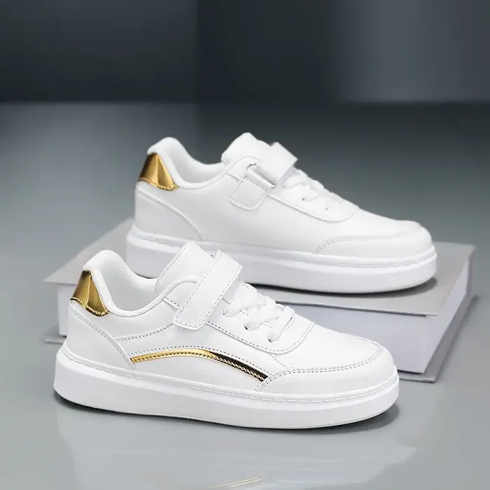 Baskets blanches en cuir PU pour enfants
