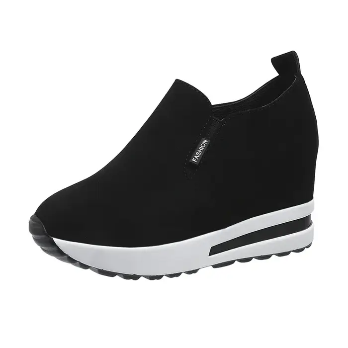 Femmes noires chaussures décontractées plate-forme compensée femmes mode baskets femmes chaussures d'été sans lacet mocassins vulcaniser chaussures