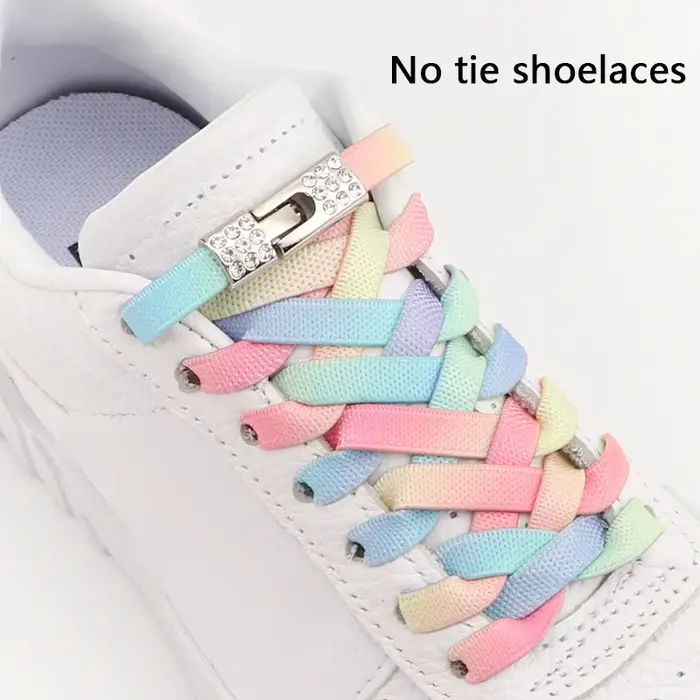 Lacets plats élastiques arc-en-ciel avec serrure croisée en diamant baskets sans cravates enfants et