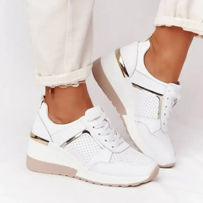 Chaussures de sport pour femmes, plateforme, chaussures décontractées, couleur unie, chaussures vulcanisées, lacets, chaussures de tennis légères, compensées, chaussures pour femmes grandes tailles