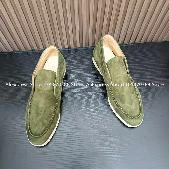 Vert militaire unisexe tout en cuir véritable hommes chaussures décontractées à fond plat marche en peau de mouton daim