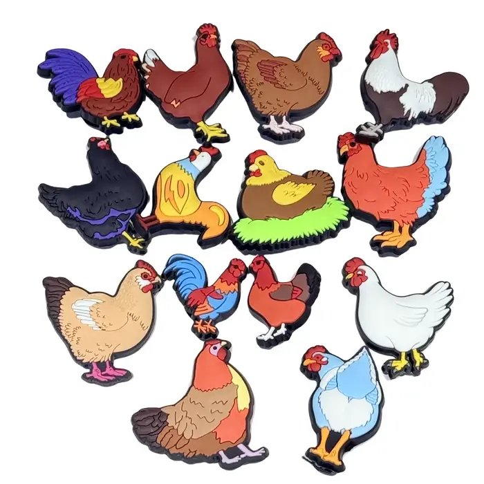 Breloques de chaussures en PVC, 14 pièces, coq de dessin animé, poulet, poule, décoration de chaussu