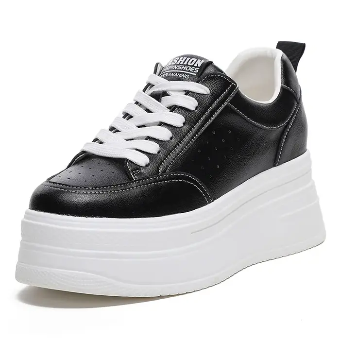 2025 8cm en cuir véritable femmes chaussures décontractées grosses baskets plate-forme compensée talon caché