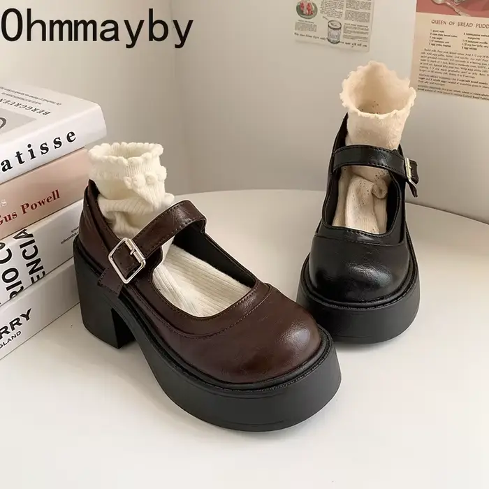 Chaussures Mary Jane noires y2k à talon pour femmes