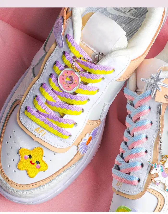 1 paire de lacets de couture de couleur plate pour baskets Macaron lacets de chaussure tissés creux