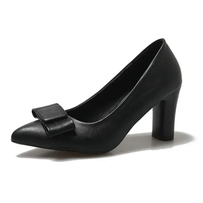 Nouvelles Chaussures Élégantes à Talons pour Femme Printemps-Automne, avec Nœud, Talons Hauts Épais, Bout Pointu, Style Raffiné, Couleur Unie