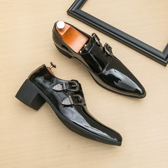 FUQIAO talons hauts hommes chaussures formelles rétro en cuir