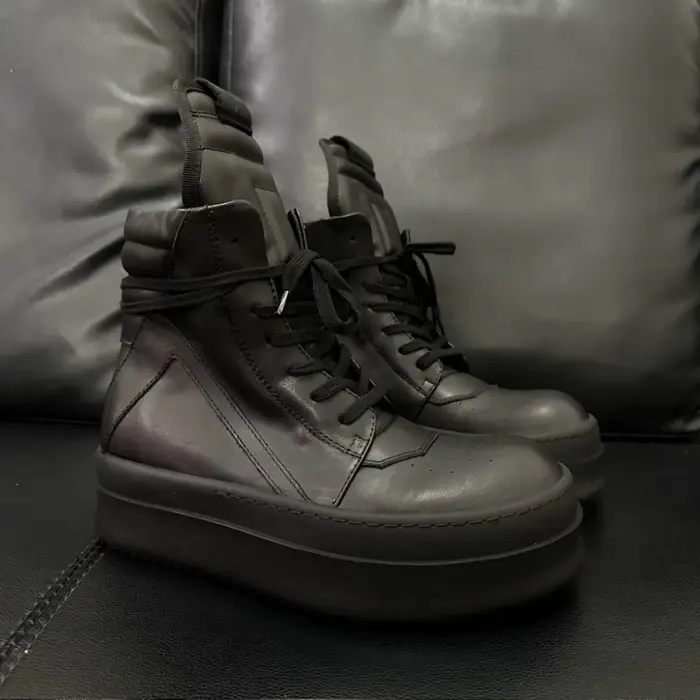 Ro classique concepteur hommes chaussure femmes Sneaker entièrement en cuir noir bottine haut chaussures décontractées fermeture éclair 6 cm semelle épaisse bottes