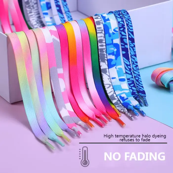 Lacets plats couleur arc-en-ciel lacets décontractés chaussures en toile coloré lacet imprimé dégrad
