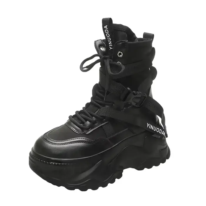 Bottes de moto à plateforme épaisse pour femmes, chaussures astronomiques optiques à lacets blancs, 