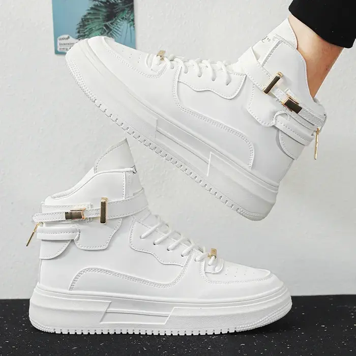 Les baskets montantes pour hommes sont à la mode et polyvalentes. Les chaussures décontractées à semelles épaisses sont légères, tendance et confortables. Baskets blanches