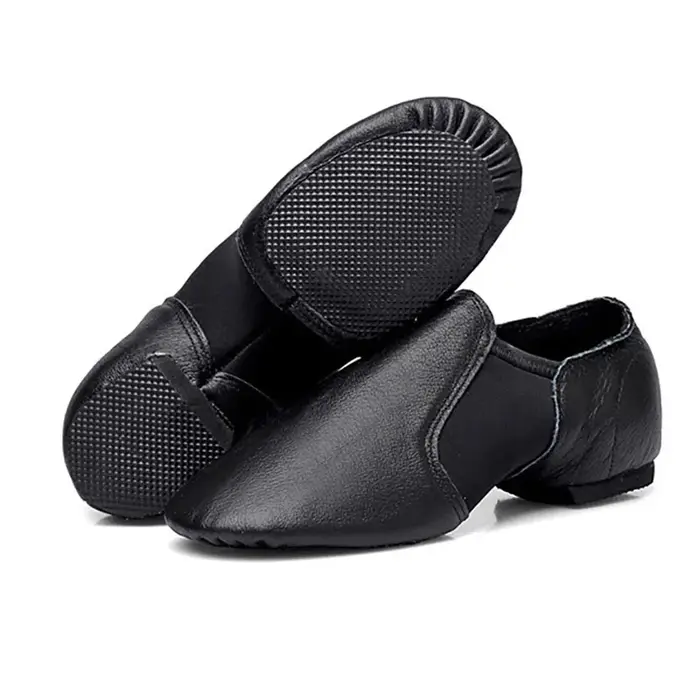 24-44 Coupons femmes sans lacet baskets en cuir véritable chaussure de danse pour hommes adultes enfants filles noir