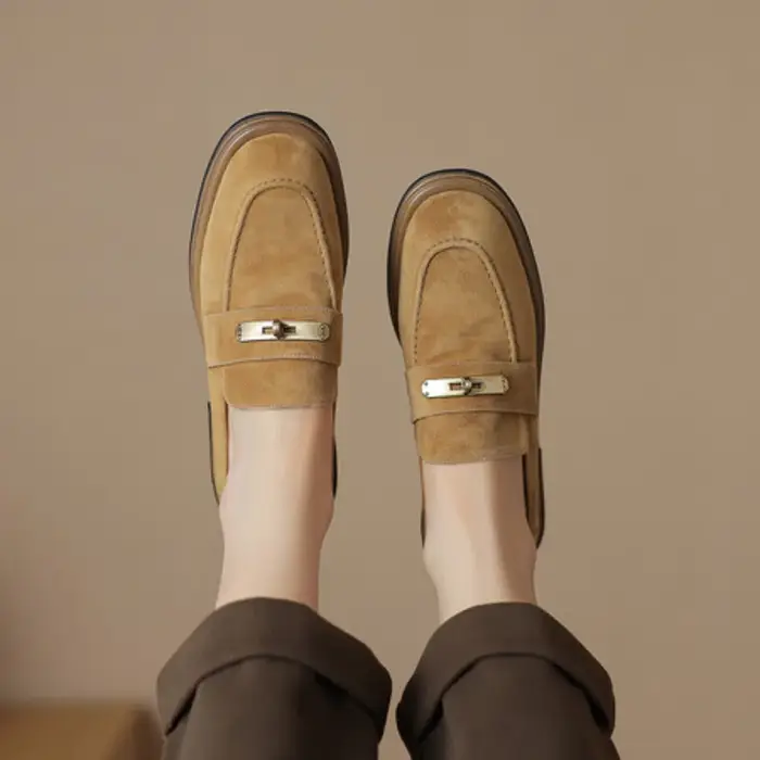 Femmes chaussures plates décontractées en peau de mouton été marron sans lacet mocassins daim cuir m