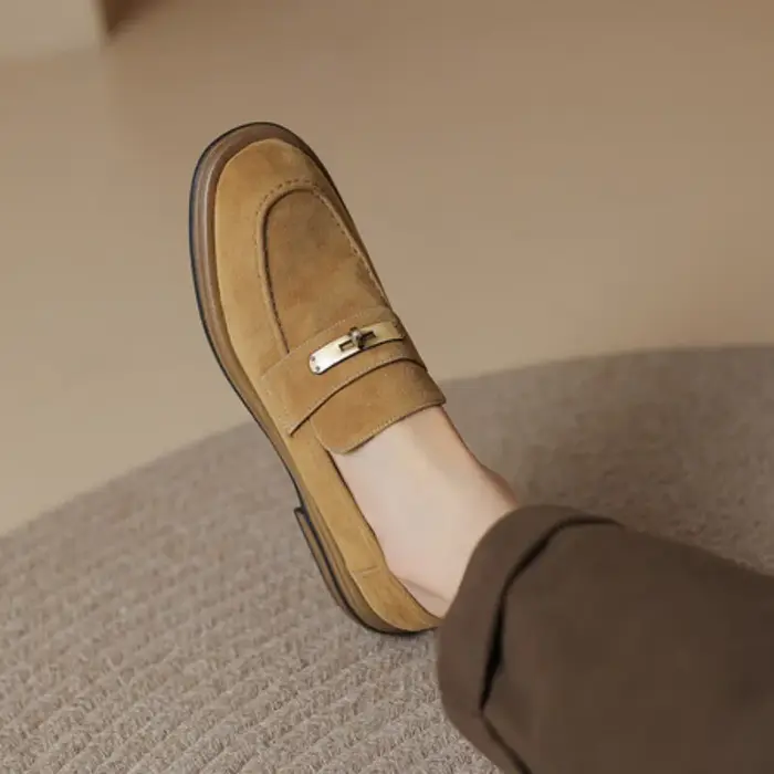 Femmes chaussures plates décontractées en peau de mouton été marron sans lacet mocassins daim cuir m