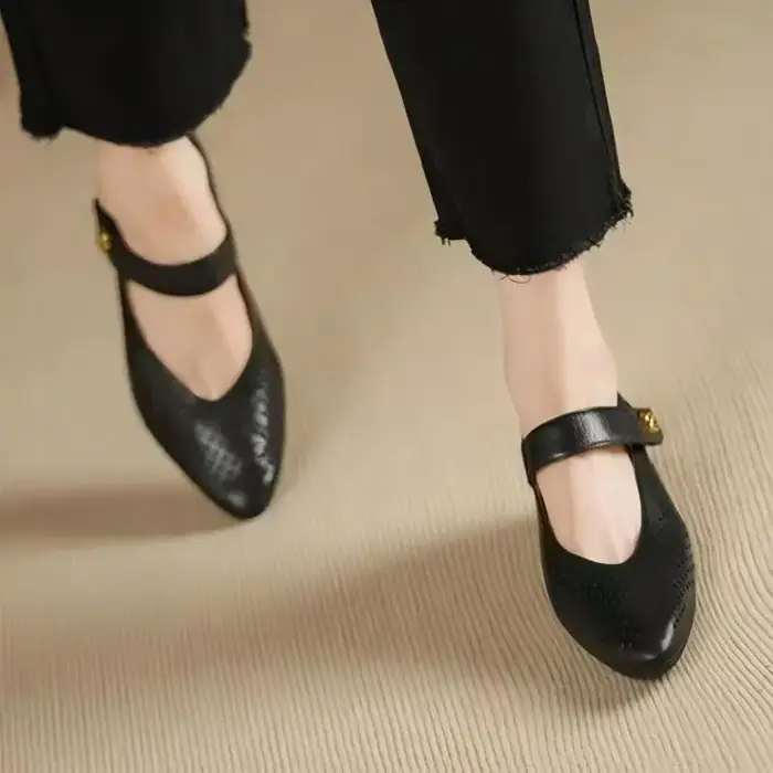 Chaussures Mary Jane à Talon Compensé pour Femme – Cuir Souple Pointe Fine Respirant
