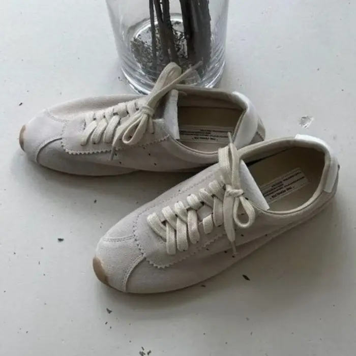 Chaussures de sport décontractées plates à lacets en cuir véritable pour femmes