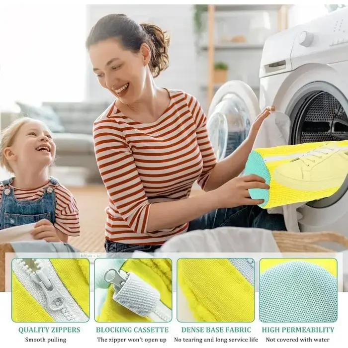 Sac de Lavage de Chaussures en Maille Durable avec Fermeture Éclair