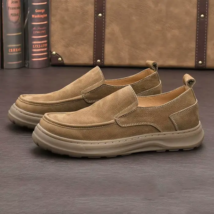 LIHUAMAO cuir de vache daim chaussures décontractées pour hommes sans lacet mocassins