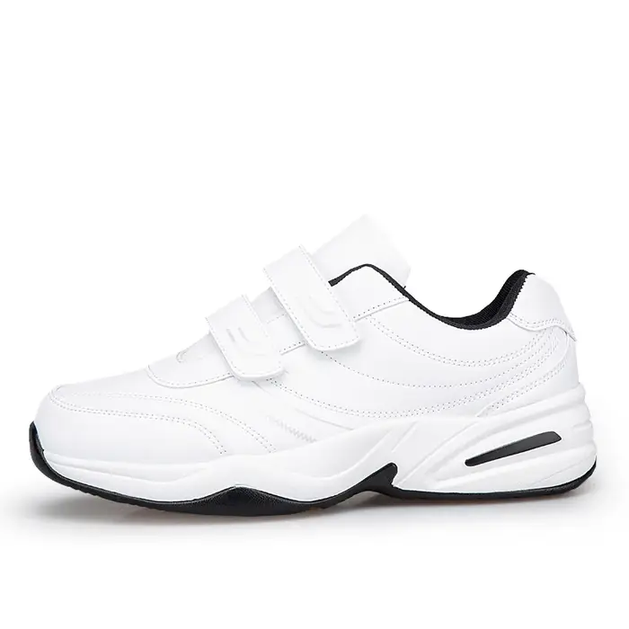 Chaussures de sport décontractées en cuir noir pur pour hommes, ajustables avec fermeture auto-agrip
