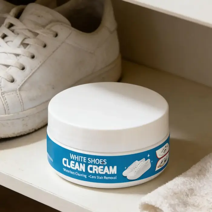 Crème nettoyante pour chaussures blanches avec éponge