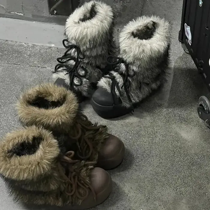 Fourrure femmes neige bottines appartements plate-forme chaussures chaudes femme concepteur hiver nouvelle tendance en peluche décontracté confortable baskets