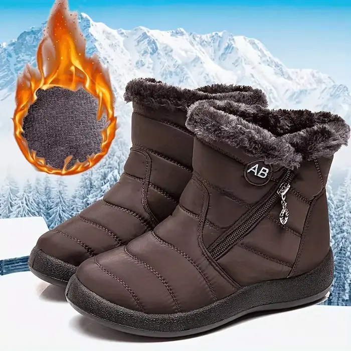 Bottes d'hiver à tige basse, doublure intérieure en peluche épaisse et moelleuse, fermeture éclair d