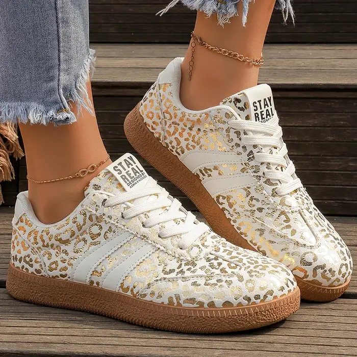 Baskets plates de sport à plateforme imprimé léopard pour femme, collection automne 2026, de marque 