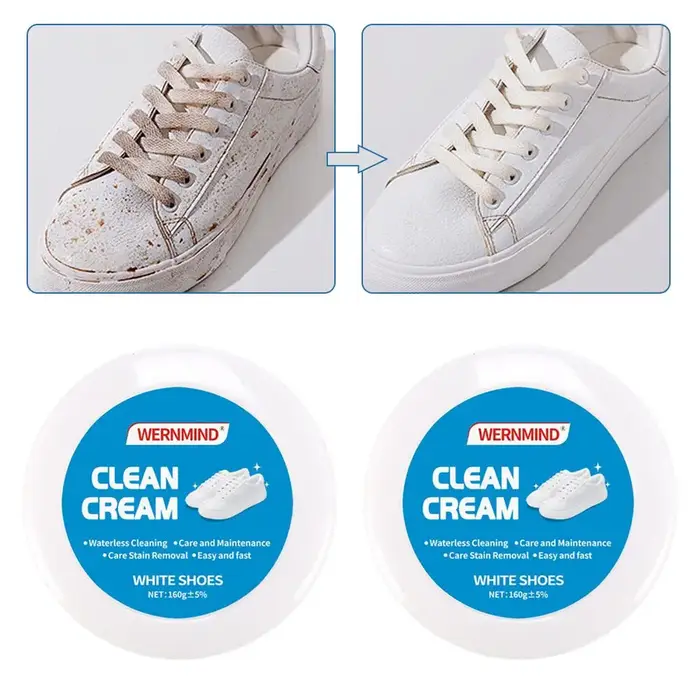 Crème Nettoyante Blanche Polyvalente pour Chaussures – Pâte Solide avec Éponge – Détachant Sans Rinçage pour Baskets