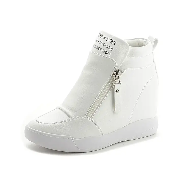 Baskets montantes à plateforme compensée en cuir véritable pour femmes, chaussures rondes Parker, à 